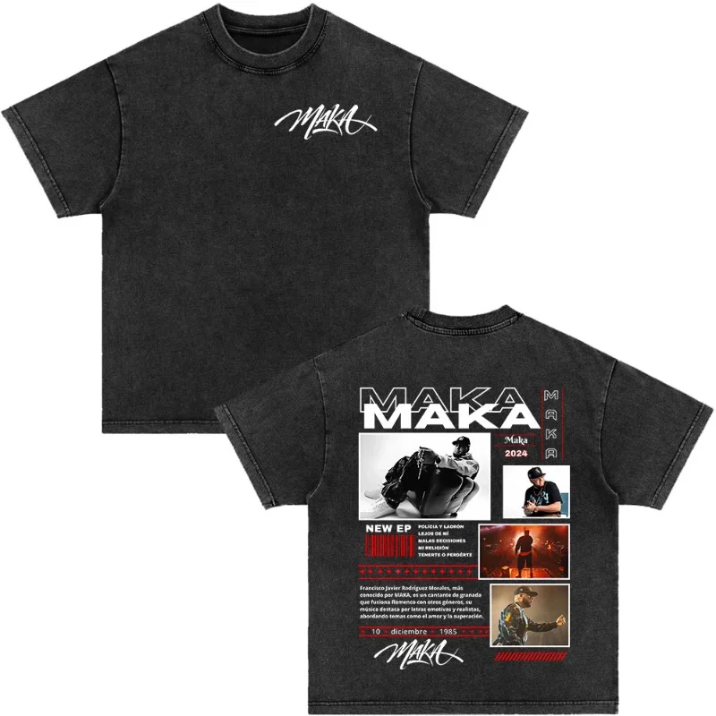

Rapper Maka 2025 Tour Merch Vintage Washed T Shirts Men Women Clothing Fashion Hip Hop T-shirt Cotton Casual Street Tshirts Male
