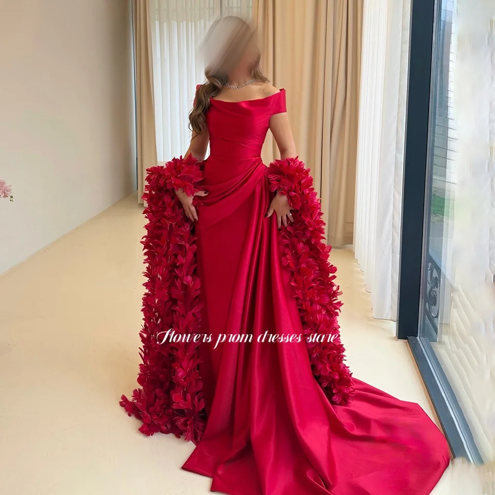 Flowers Red Party Dress with 3D Flowers Party Dress Off Shoulder Celebrity Gala Dress for Women فساتين مناسبة رسمية Customized