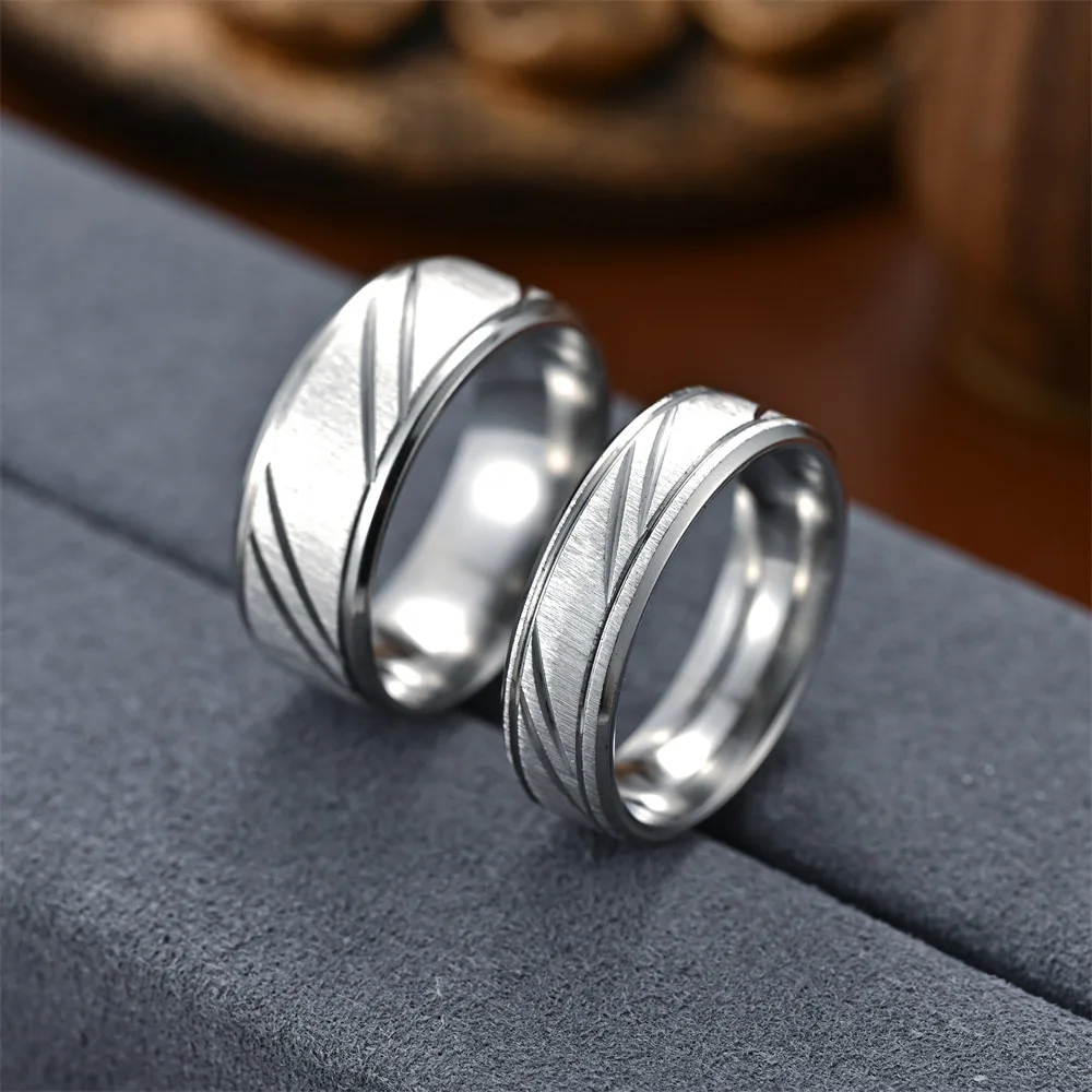 

2025 New Hot Selling Stainless Steel Slash Couple Rings For Women Men Jewelry Accessories Wholesale Size 7-12