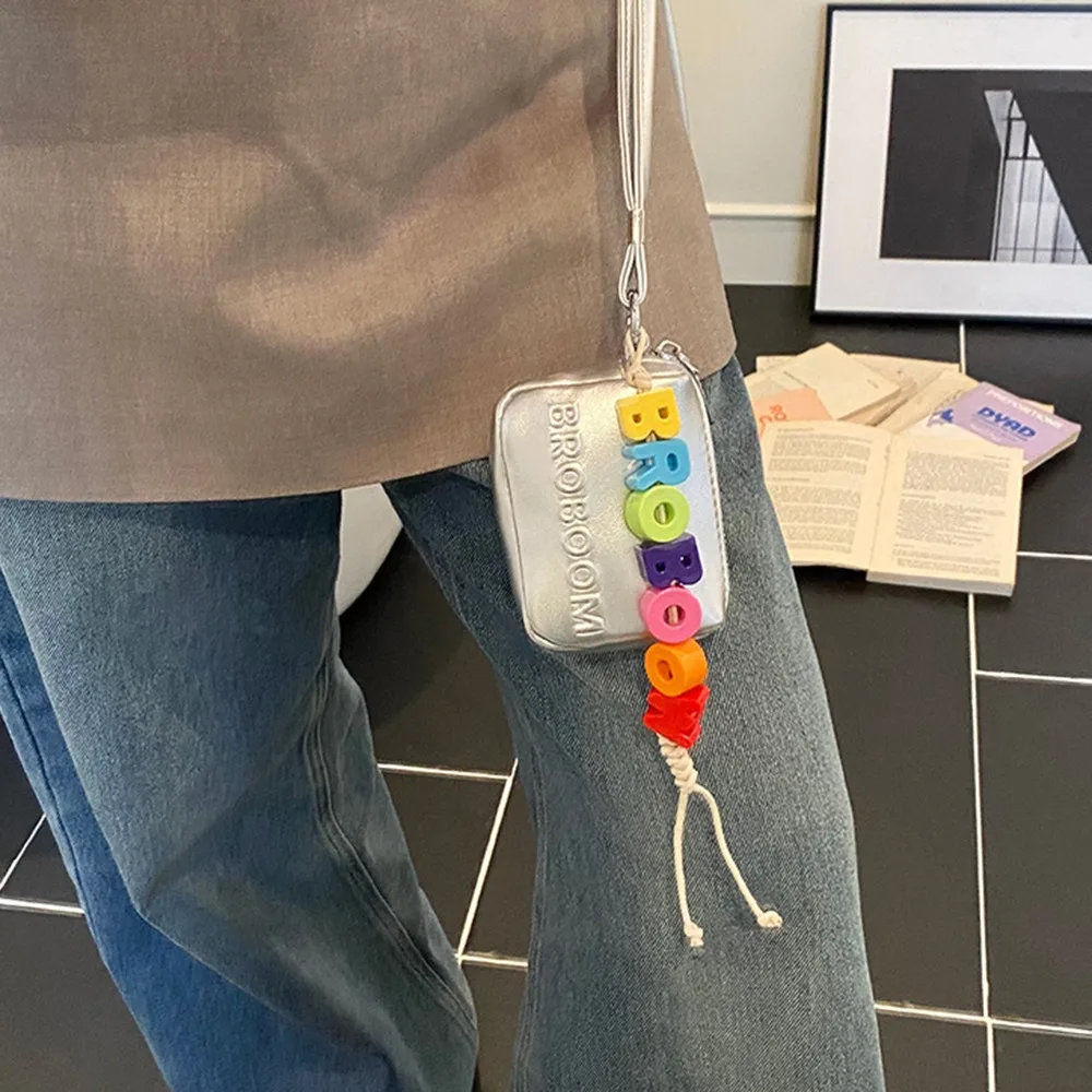 Multifunctional Small Square Wallet PU Leather Simple Halterneck Coin Purse Durable Solid Color Lipstick Storage Bag Outdoor