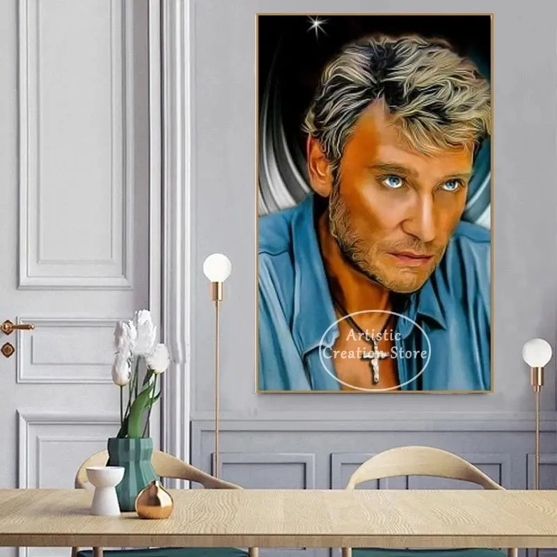 Johnny Hallyday Poster Rock Music Band Singer Guitarist Print Canvas Painting Wall Art Pictures Living Room Home Decor Fans Gift