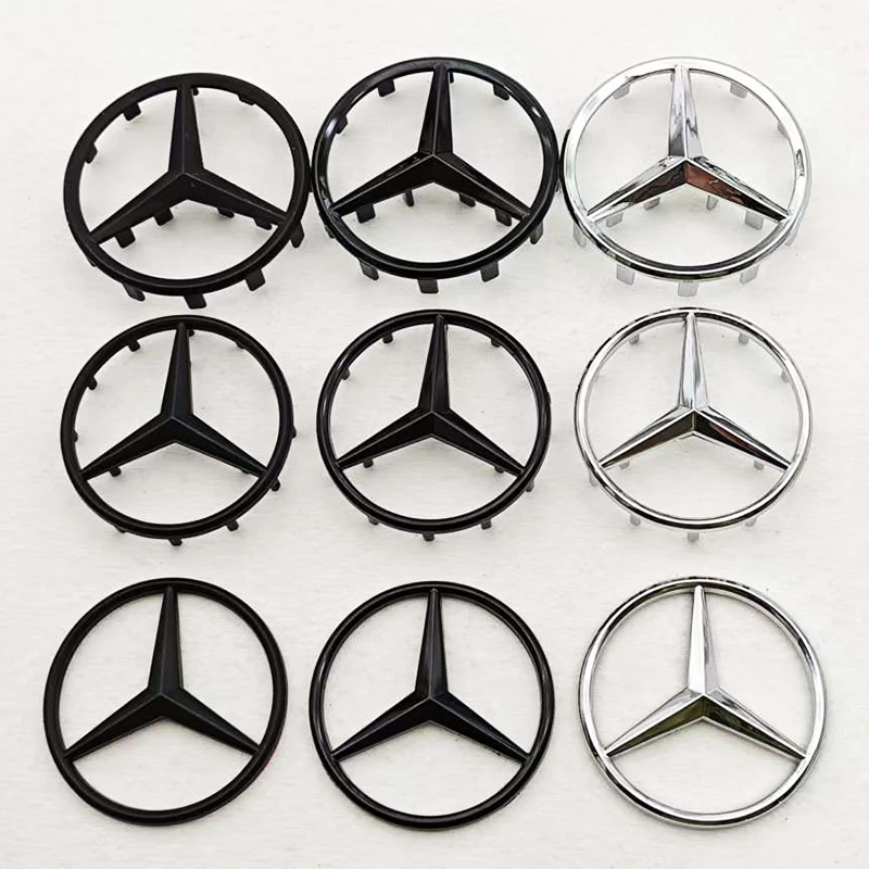 52mm 58mm ABS cromo negro estrella Logo Mercedes volante Logo pegatina para Mercedes Benz C E S clase W204 emblema Accesorios