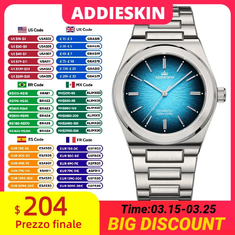 

ADDIESKIN Luxury 39mm Men's Automatic Watch 9015 Sapphire Glass100M Divers Mechanical Watches K001 reloj hombre ultra-thin Watch