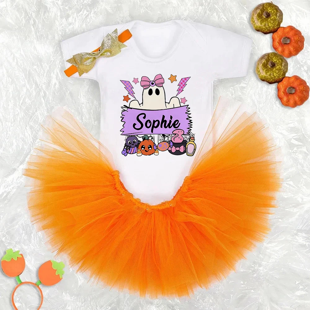 Personalzed Baby 1st Halloween Bodysuit Dress Set Custom Name Girls Outfit Dresses Tutu Cake Smash  Infant Baptism Clothes Dress