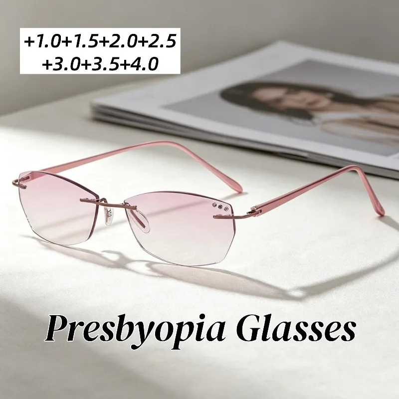 New Trendy Rimless Diamond High Quality Presbyopia Eyewear Classic Versatile Elegant Lightweight Frame Reading Glasses for Women