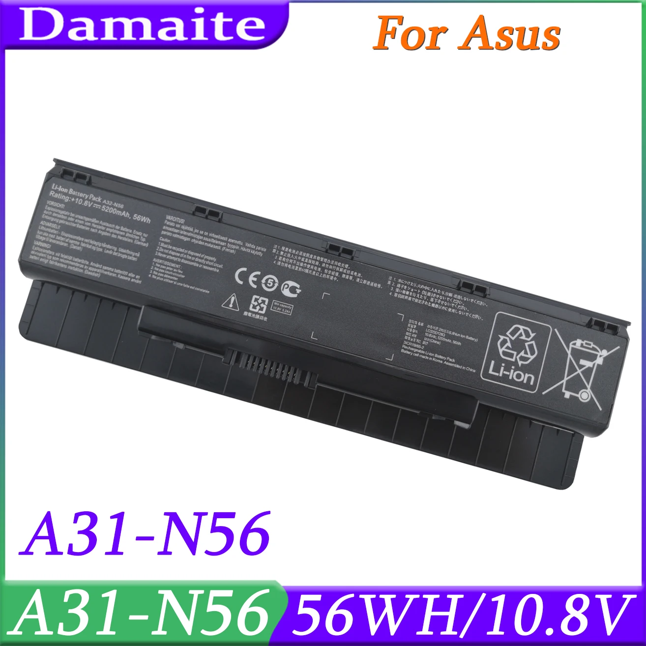 

A31-N56 A32-N56 6 Cells Laptop Battery For Asus A33-N56 N56 N56D N56D N56DY N56J N56JK N56VM N56VV N56VZ N56JN N56JR 56WH 10.8V