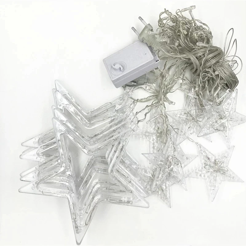 ロマンチックな妖精LEDカーテンスターストリングライト2.5M EU対応 ホリデーウェディングパーティーガーランドデコレーション AC220V