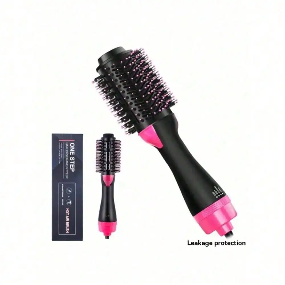 Women's 4-in-1 Negative Ion Hot Air Hair Dryer Brush Styler & Volumizer - Electric Straightener, Curler, Comb, ABS-Infused, 1-Step Shaping, Comfortable Grip, Easy Operation, Black with Red Compression Wave Design, for All Hair Types