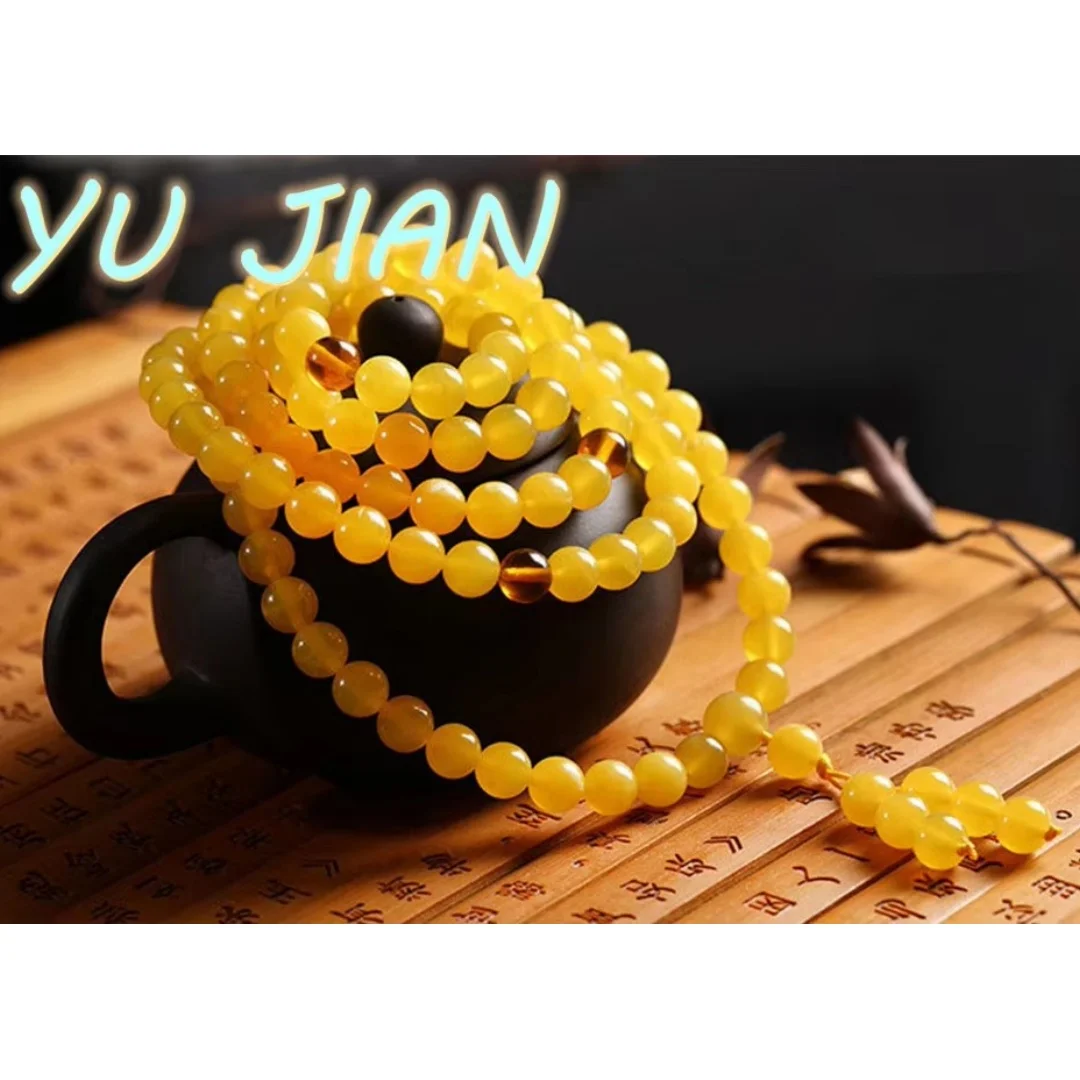 New Natural Baltic Amber Elastic Bracelet Yellow Beeswax Beads Bangle Necklace Bangles Handring Chain Meditation Fine Jewelry