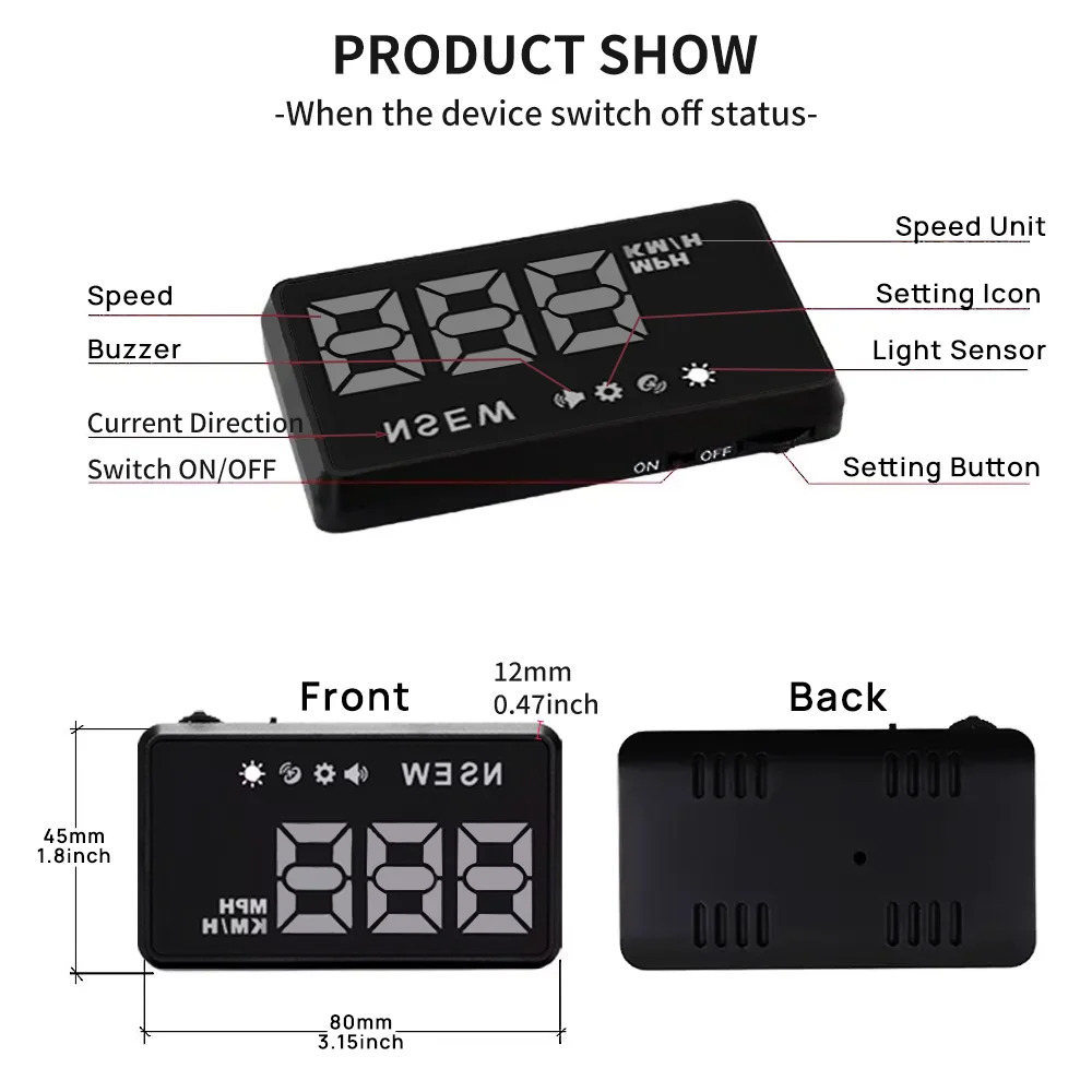 KWHUD HUD Head Up Display GPS Digital Car Speedometer Universal Windshield Projection Speed Alarm Gauges Auto Electronic Devices