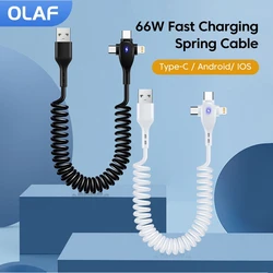 Olaf 66W 3in1 USB Data Cable 3A Micro/Type C/IOS Spring Pull Telescopic Fast Charging Cable for Sumsung Xiaomi POCO iPhone