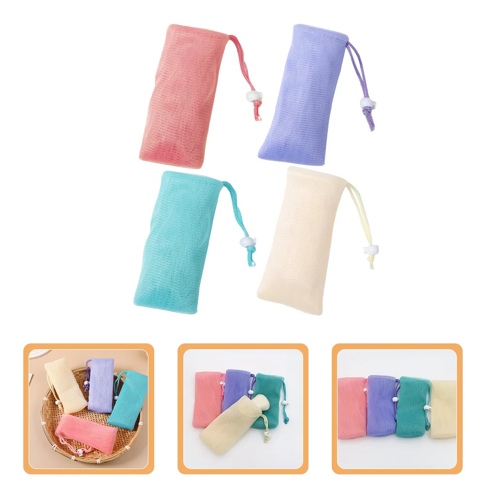 

4Pcs Exfoliating Mesh Soap Pouch Drawstring Portable Shower Foaming Net Body Cleaning Travel Soap Bag Exfoliating Bath Pouch