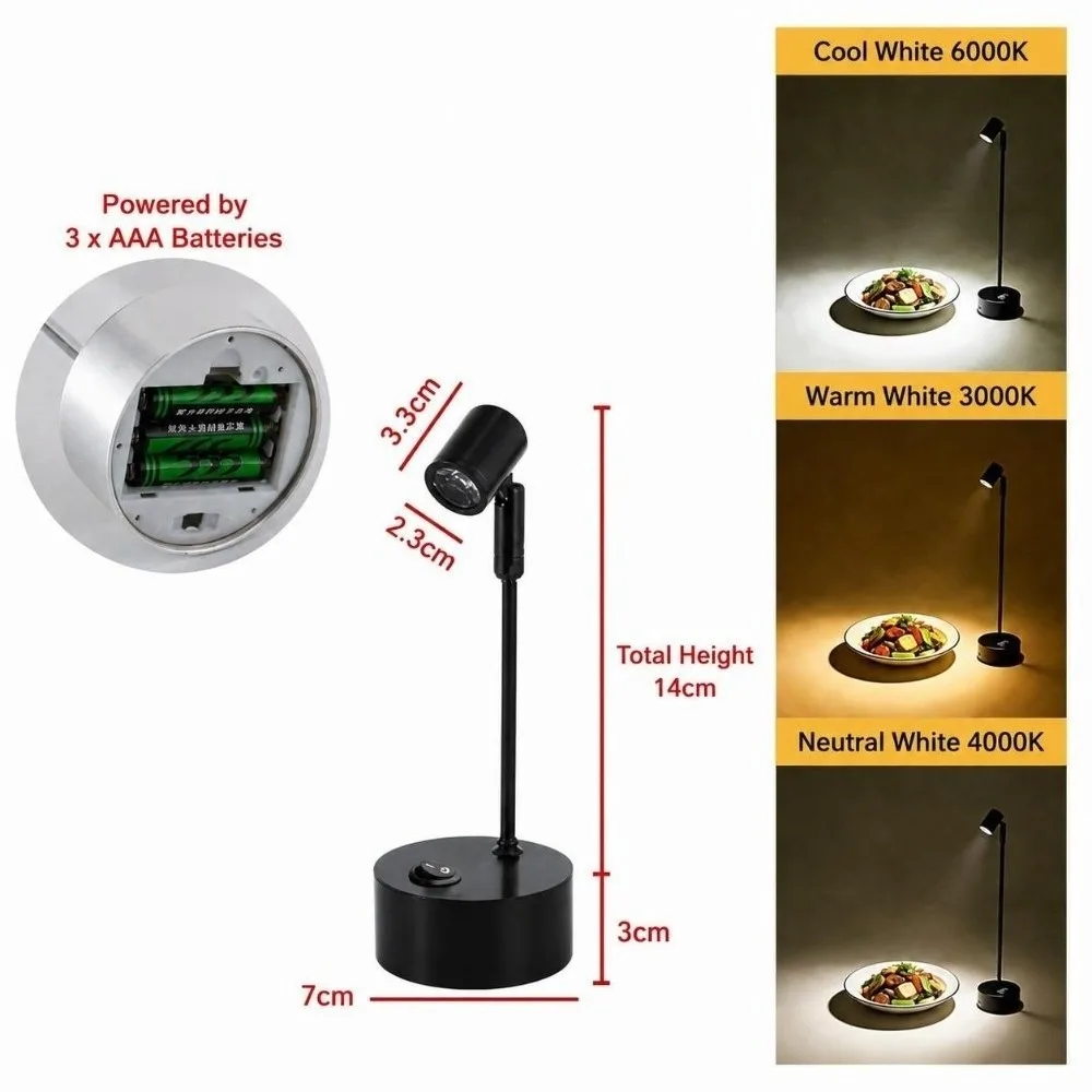 3W LED Spotlights Battery Powered Angle Adjustable Jewelry Counter Lights Small Display Cabinet Lights Exhibition Cabinet