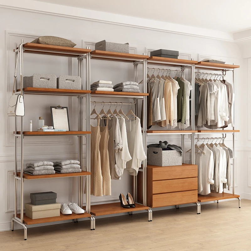 

Open wardrobe Nordic wrought iron walk-in hanger floor-to-ceiling bedroom