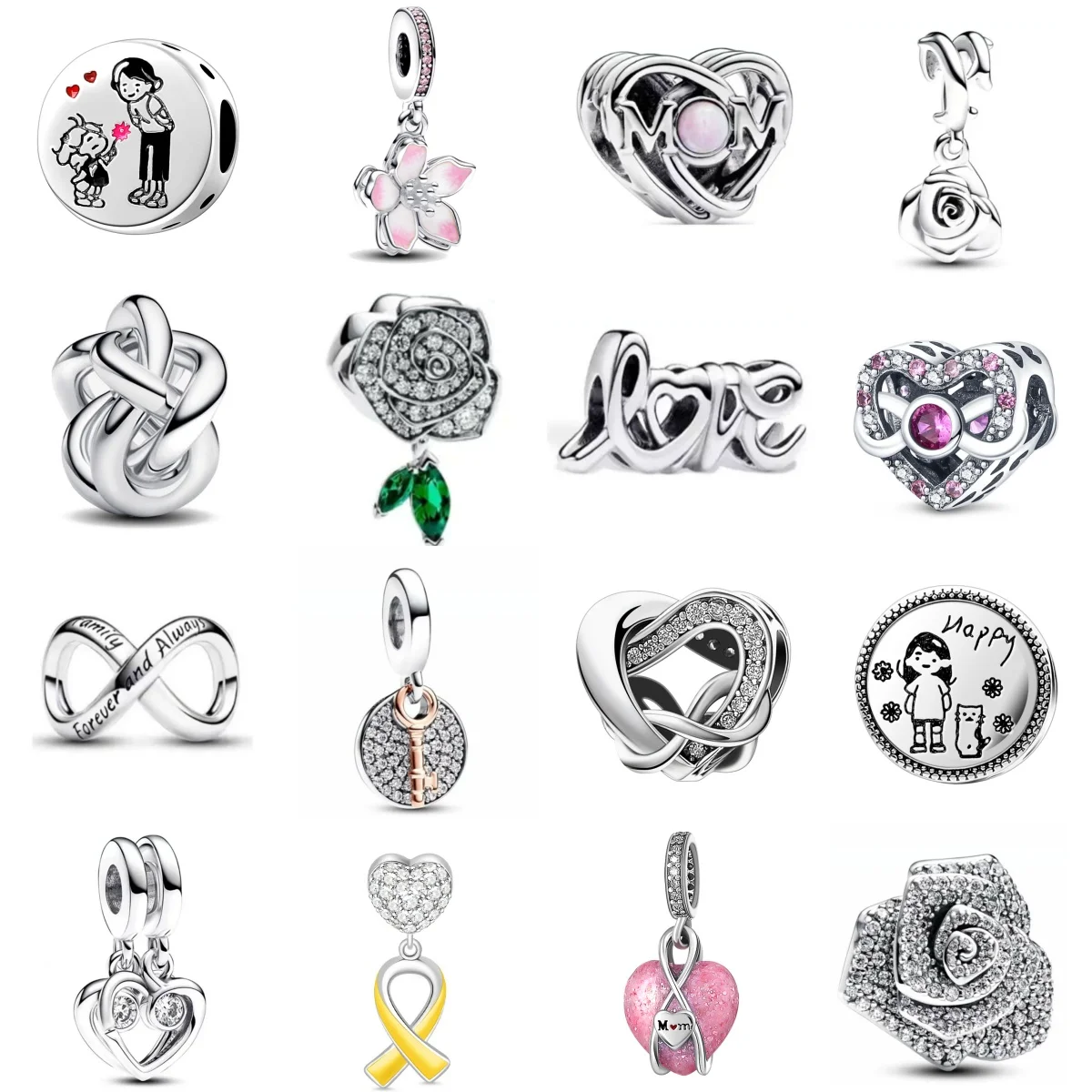 

Hot Selling 925 Silver Inlaid Sparkling Rose Pendant, Suitable For European Original Bracelets DIY Accessories Exquisite Jewelry