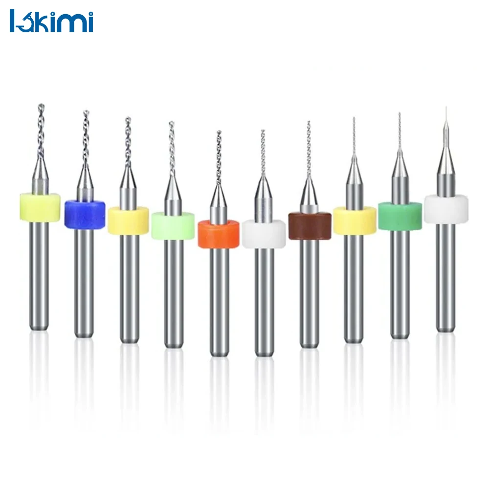 

Mini CNC PCB Drill Bit Set 10-Piece Carbide Gun Drill Bits (0.1-1.2mm) with 1/8'' Shank for Hole Drilling LK-AA70