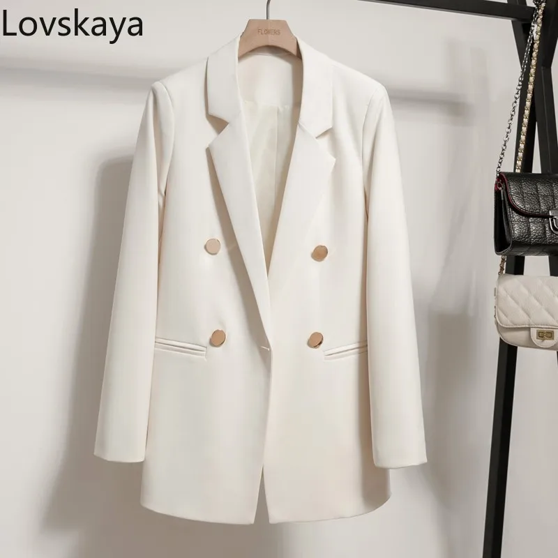 

Casual Versatile Milk White Age Reducing Small stature Suit Trendy Autumn New Suit Coat Women's Metal Buckle British Style