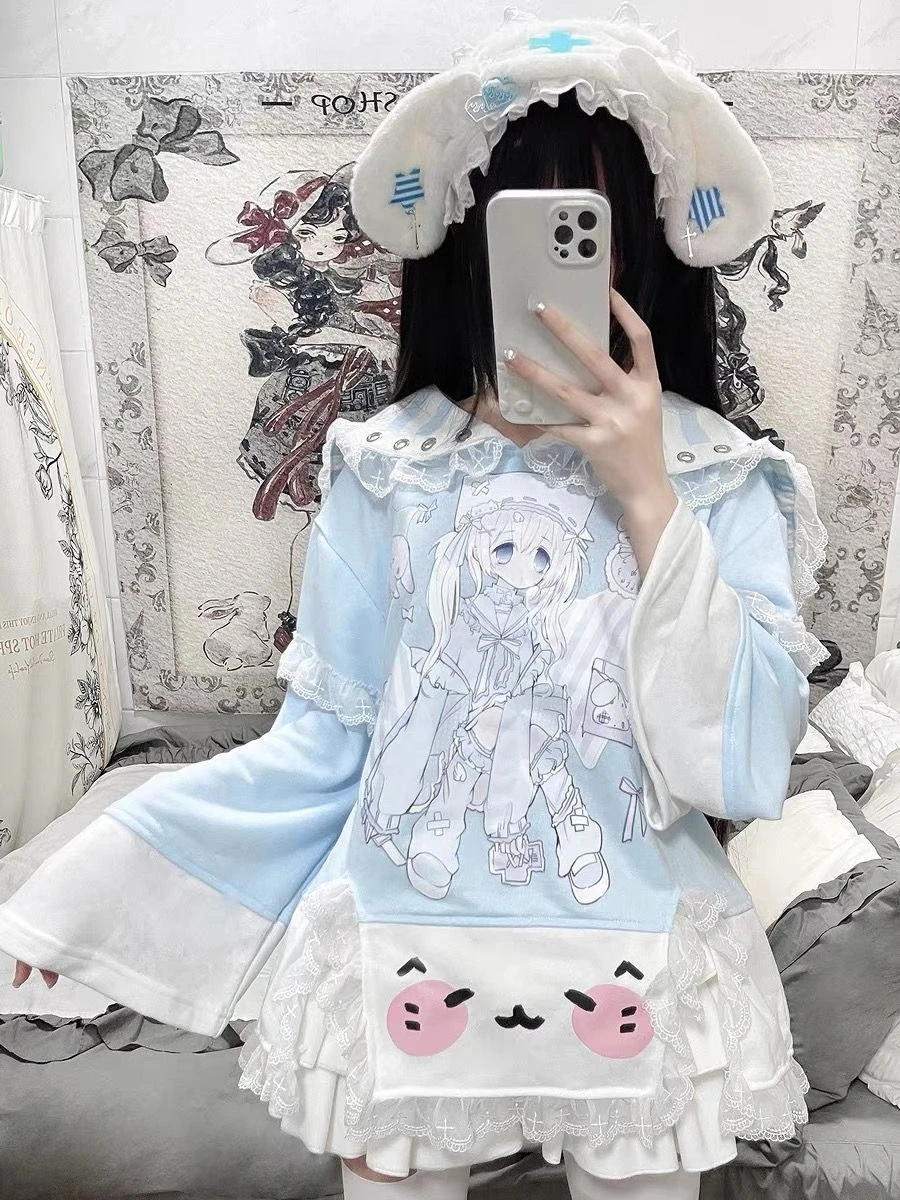 ثقافة فرعية اليابانية تي شيرت المرأة كم طويل مطبوعة مثير تيز أبلى Kawaii الملابس بلوزة مطبوعة Y2k بلايز شيك Harajuku #3