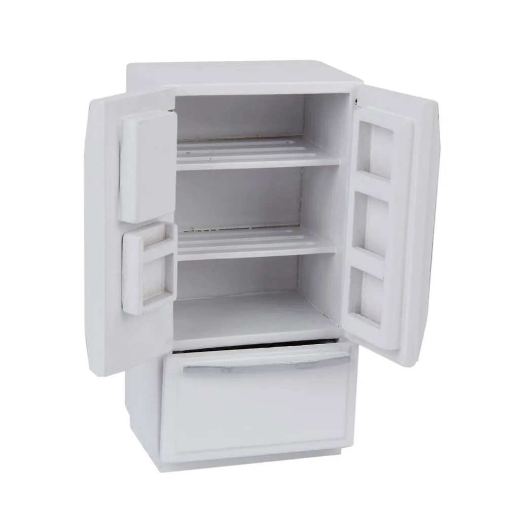 1Pcs Wooden Simulation Refrigerator for Mini House Living Room Traditional Design Working Doors Drawers Eco Friendly Dollhouse