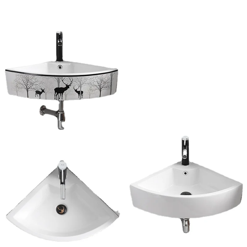 Wall-Mounted Wash Basin Washbasin Bathroom Corner Basin Triangle Small Apartment Wall-Mounted Ceramic Wall-Hung Basin Single