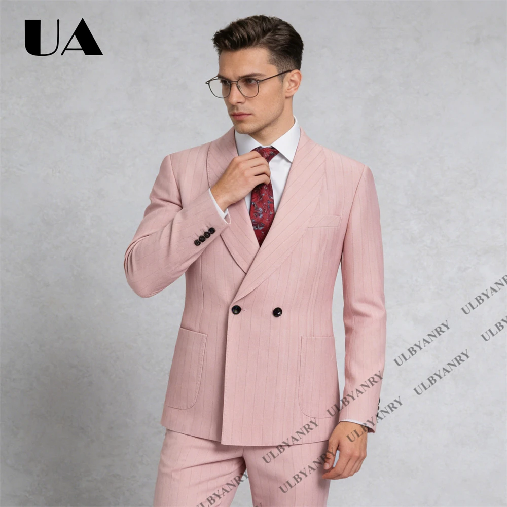 

ULBYANRY 2026 Pink Striped Suit for Men, Slim Fitting Business Suit Tuxedo Including Jacket Pants Wedding Groom Suits Attire