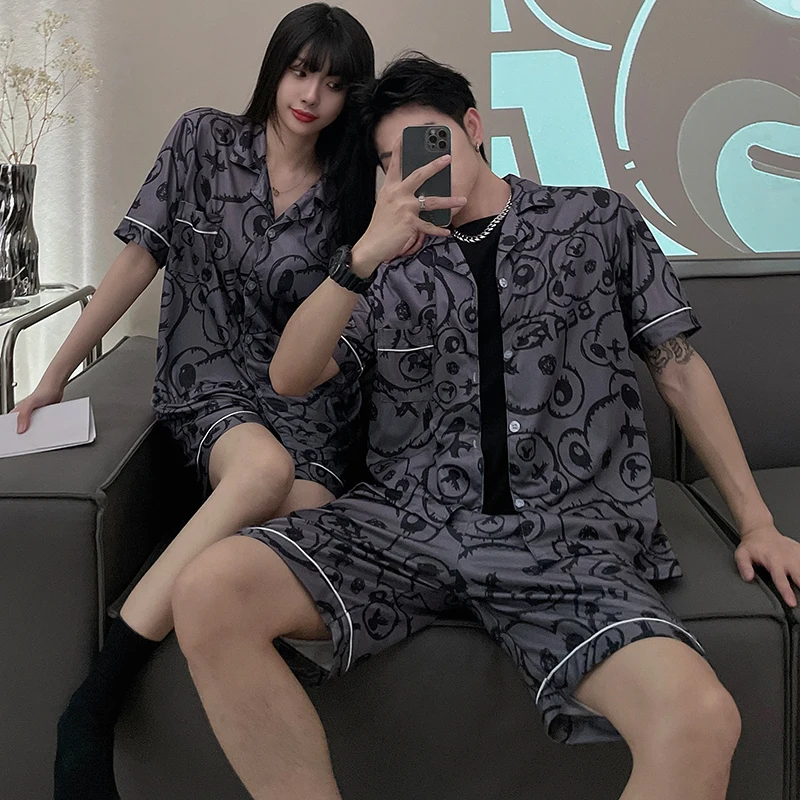 2022 summer lovers pajamas imitation cotton cardigan letter three-piece set of trendy INS casual and loose home wear