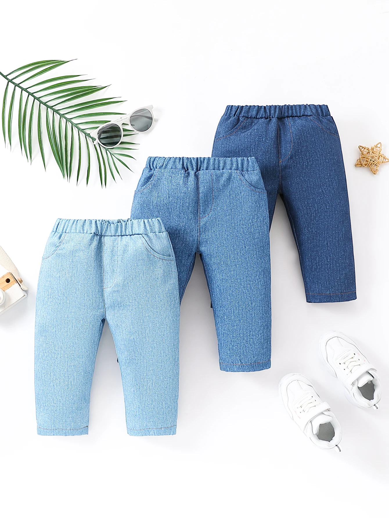 Kids' Denim Pants Set Casual Everyday Style Elastic Waist Design Multi-Color Options Loose Comfortable Fit Children's Clothing