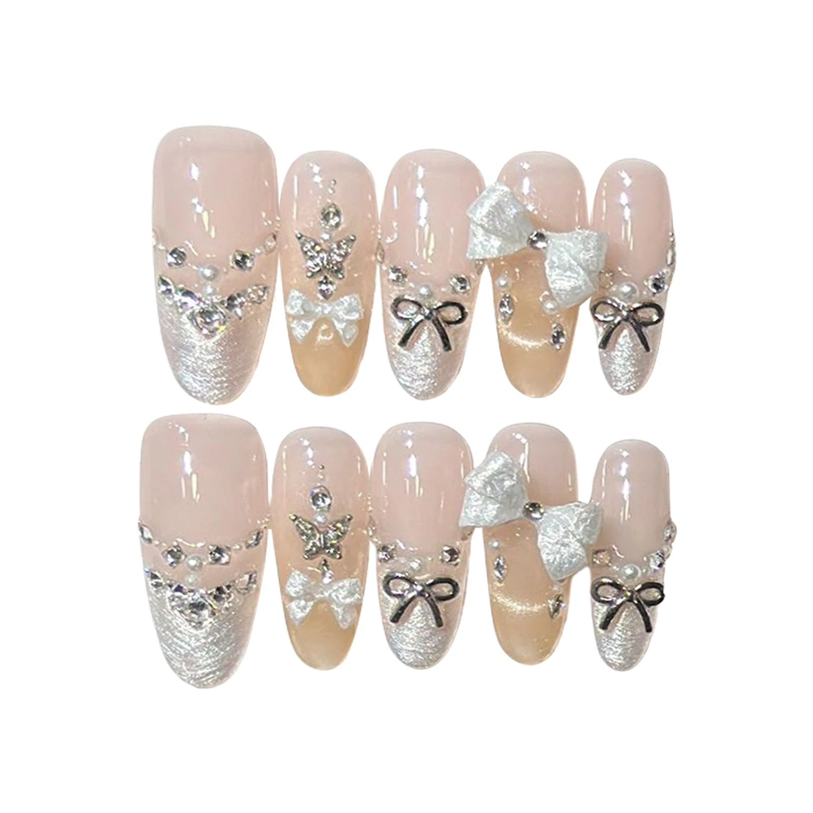 10Pcs Press on Nails Elegant Nude French Style False Nails for Women Wedding Party Resin Artificial Fingernails Durable