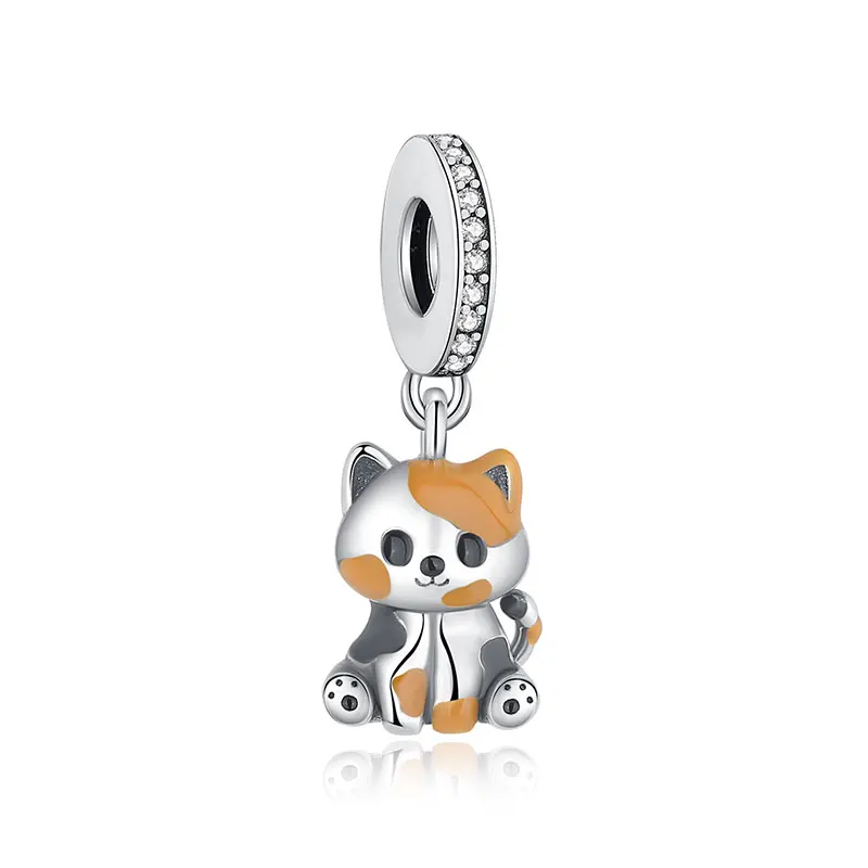 Original 925 Sterling Silber Charms Liebes-Tiermotiv Hund Katze Pfotenabdruck Anhänger Perlen Passend für Marken-Armbänder Halsketten Damen DIY Schmuck