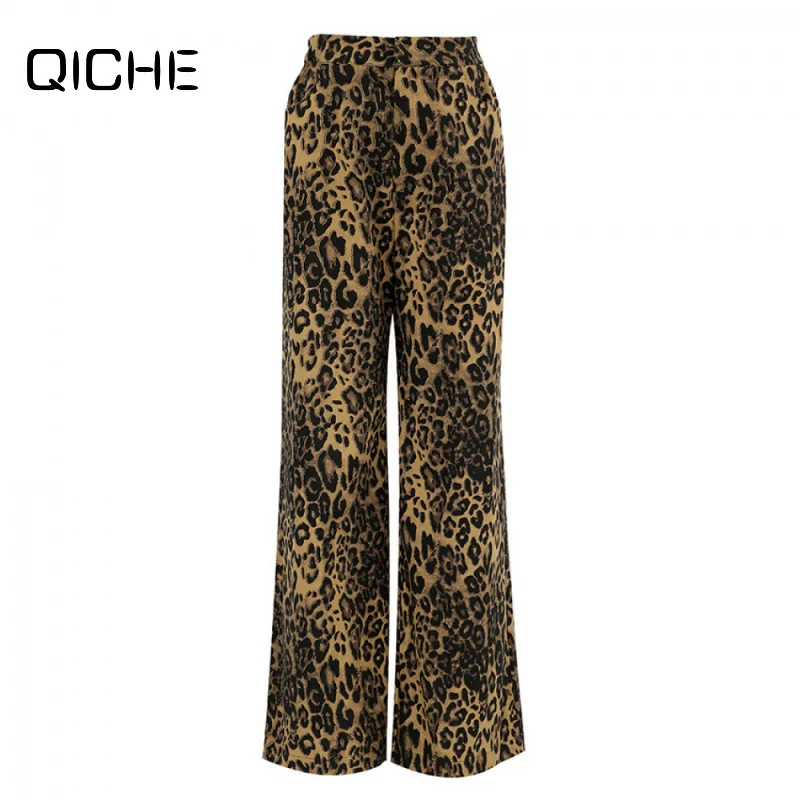 QICHE Women 2026 Fall Winter Commuter Cotton Leopard‑Print Design‑Inspired Casual Long Pants