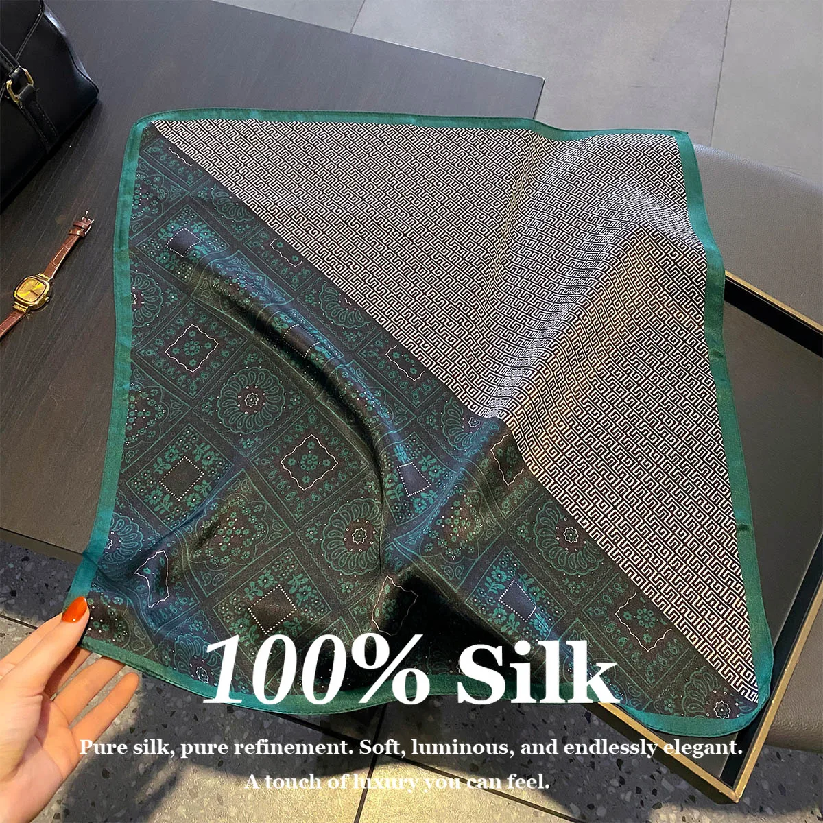 

New 53x53cm 100% Mulberry Silk Scarf Women Square Neck Scarf Luxury Print Hair Bandana Small Head Scarf Foulard Female Gift Wrap