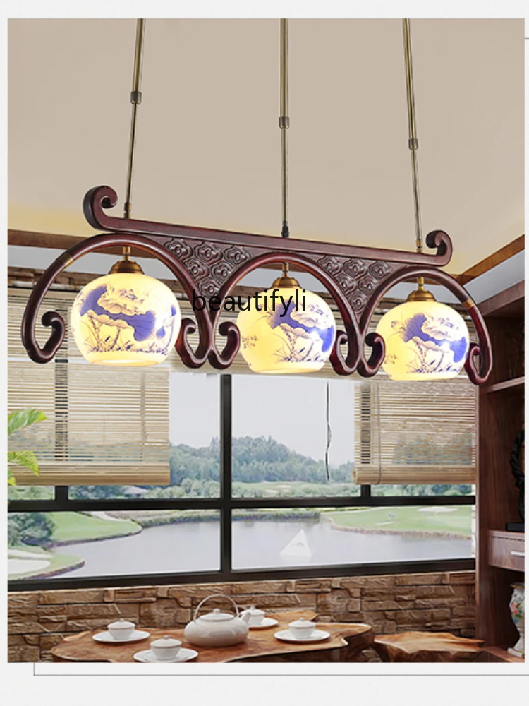 New Chinese Retro Chinese Style Solid Wood Dining-Room Lamp Dining Room Chandelier Table Lamp