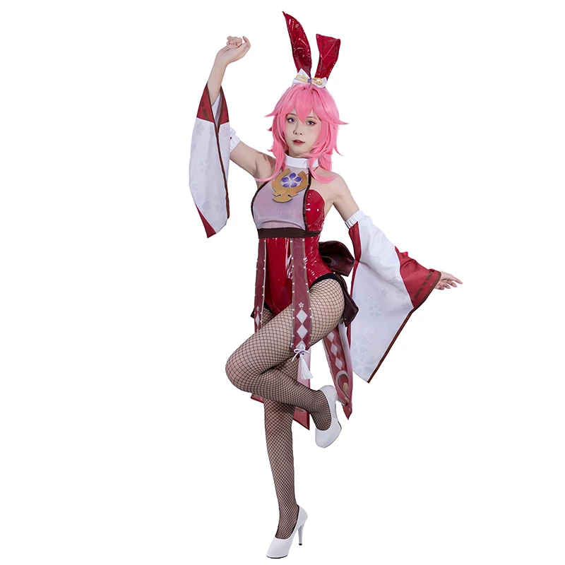 ROLECOS Bunny Girl Yae Miko Costume Cosplay Genshin Impact Yae Miko Bunny Suit Original Sexy Women Red tuta