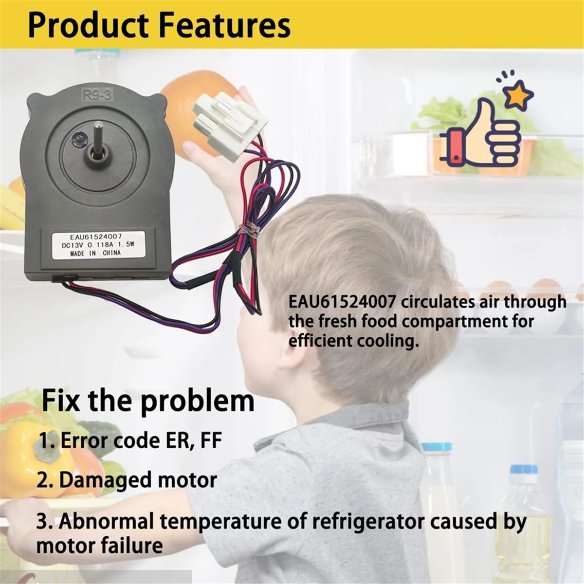 EAU 61524007   Двигатель вентилятора испарителя холодильника заменяет EAU 60694510   EAP 10058947   ПД 00006349 -T33C