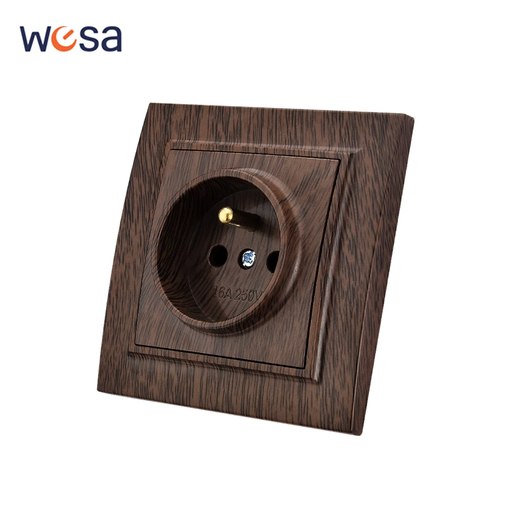 Wood With Ground Wall Embedded France Standard Classic Power Sockets Flame Retardant 250V Electrical Outlets Paint Plastic 250V