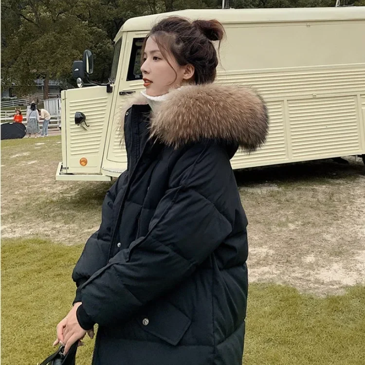 Winter Faux Fur Collar Long Hooded Parka Women 95kg Loose Warm Cotton Jackets Korean Fashion Snow Wear Padded Quilted Overcoats