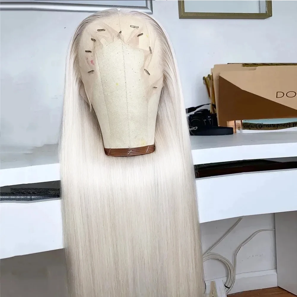 Platinum Blonde Synthetic Lace Front Wigs For Women Long Straight Wig Free Part Daily Hair Wigs Heat Resistant Fiber Use