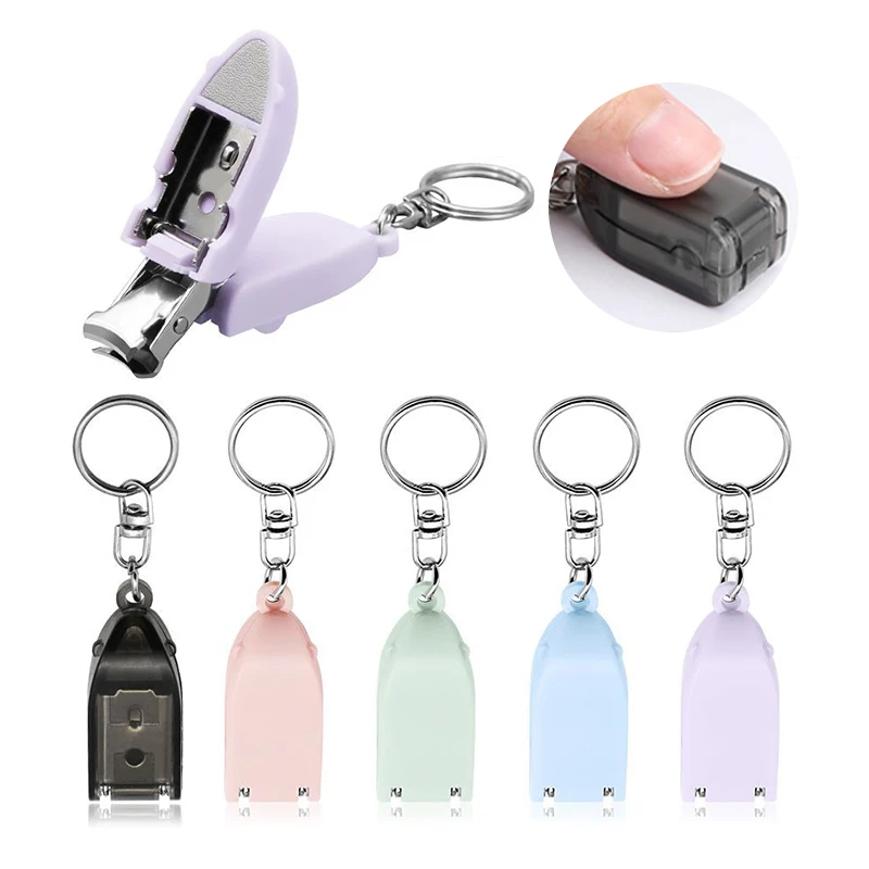 Colorful Mini Folded Nail Clipper Pendant With Key Ring Plastic Handle Rotary Nail Clipper Nail Accessories And Tools