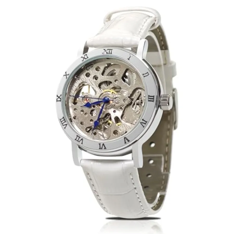 

Women's Watches, Mechanical Automatic Self-Winding Watch for Women, Steampunk Lady Dress Bracelet Wrist Watch with Genuine Leat