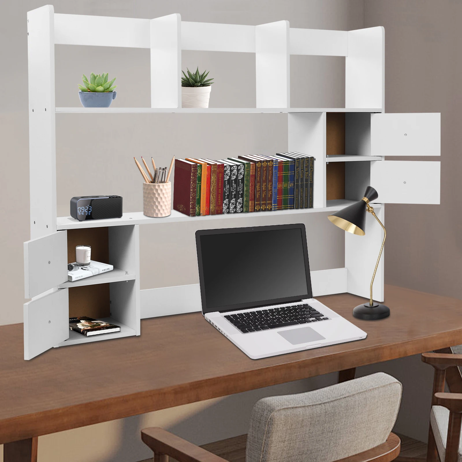 

White MDF 100x17x80cm Four-cabinet Desktop Storage Rack Multi-layer Classified Locker Desk Storage Rack