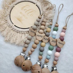 Custom Name Wooden Personalized Baby Pacifier Chain Silicone Bead Dummy Nipple Holder Guard Teether Pendant Newborn Gift Stuff