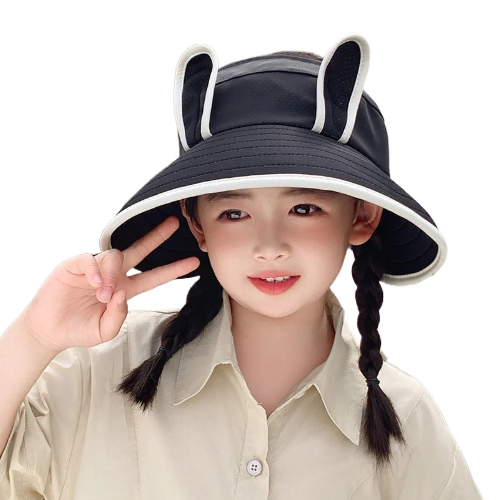 

Korean Style Wide Brim Peaked Cap Adjustable Empty Top Children Fishman Hat Sunscreen Breathable Rabbit Ear Sunhat 2-4 Years Old