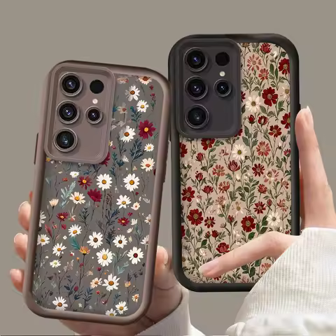 Retro Style Flower Phone Case For Samsung Galaxy S24 S23 S25 Ultra S22 S21 Plus FE A56 A36 A26 A16 A06 A15 A25 A35 A55 5G Cover