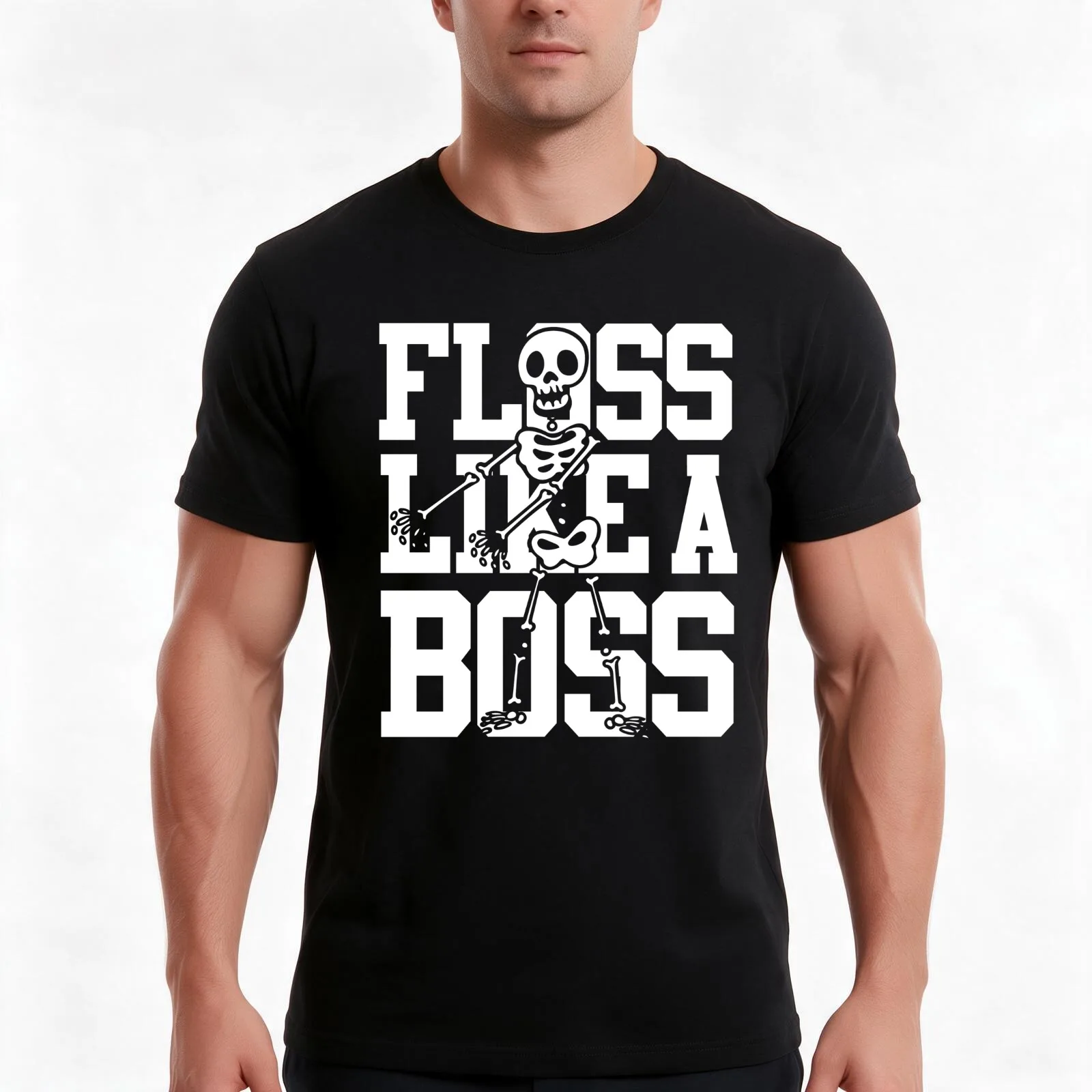 Floss Dance Skeleton Boy Floss Like A Boss Halloween T-Shirt, Summer Casual Cotton Tee, Oversized Streetwear Tops, 100% Cotton