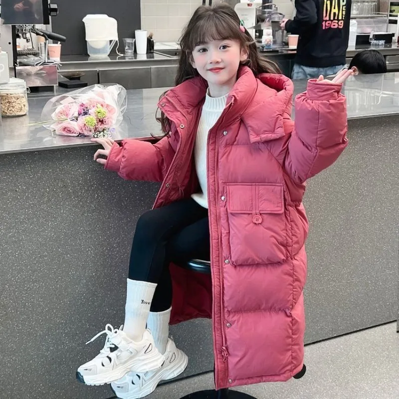 

2025 Girls Glossy Jackets Children Thicken Hooded Outerwear Kids Trends Solid Colour Coats Fashion Parkas Winter Warm Overcoat