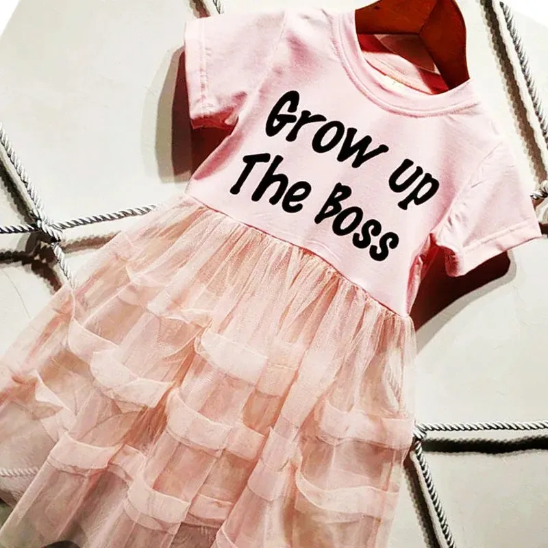 Summer girls' dress new children's short sleeved princess mesh dress fashionable little girl cake skirt cute
