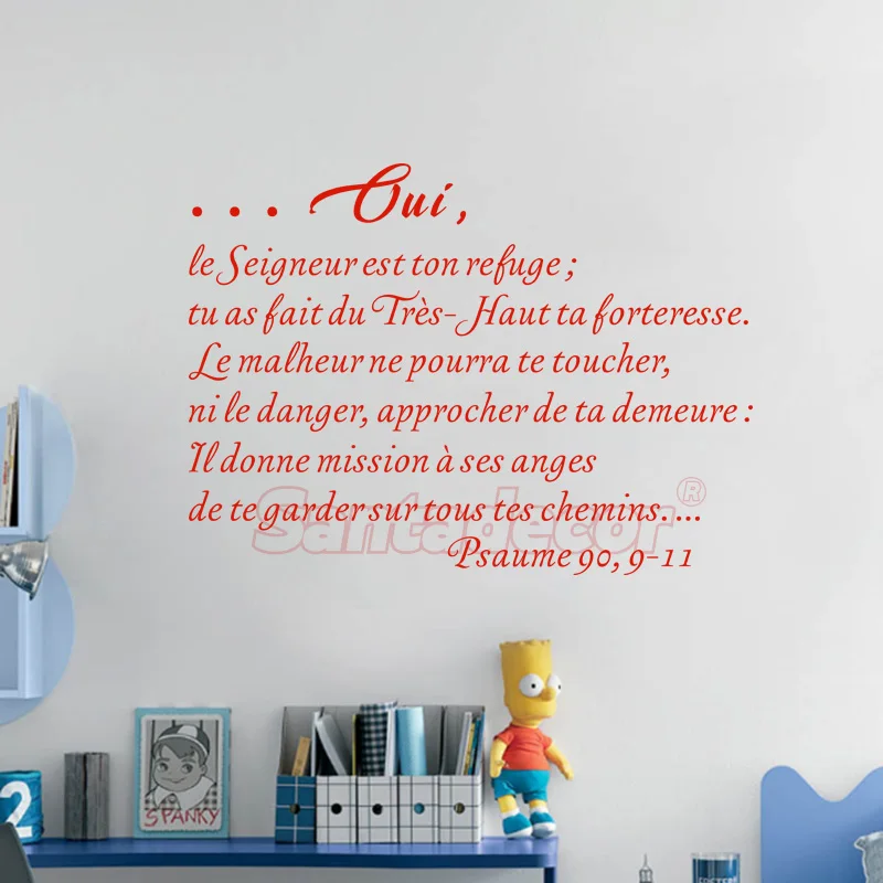 Sticker Psaume 90, 9-11  Bible Letter French Home Decor Poster Seigneur Est Ton Refuge  Mural Decal Decoration  Wallpaper