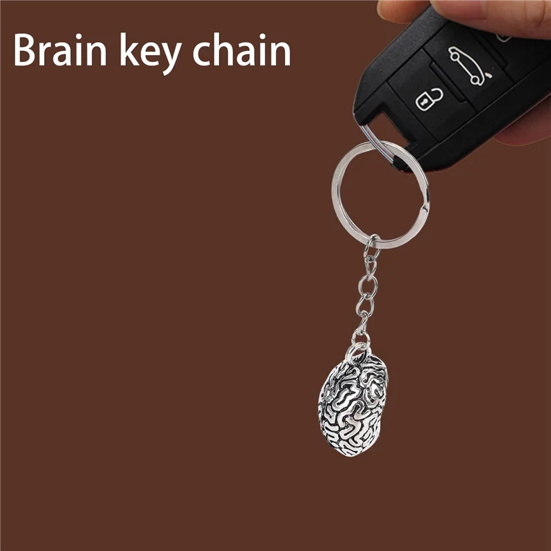Y23A-Brain Keychain Alloy Smart Brainiac IQ Key Ring Fob Chain Medicine Human