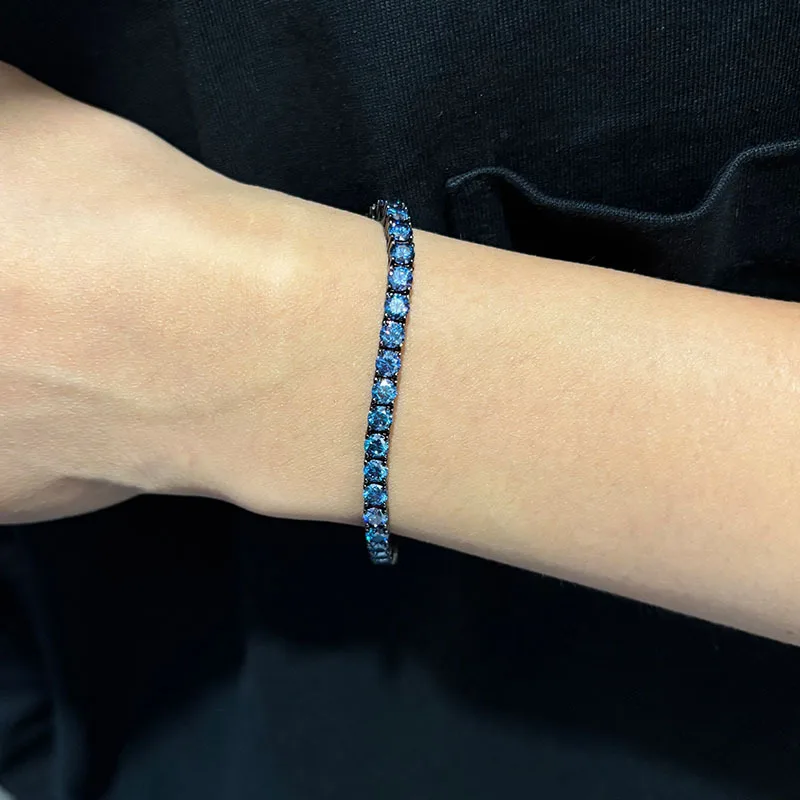 SONGYUN Brand Jewelry 925 Sterling Silver Bracelets D Color VVS Level Blue Moissanite Diamond Chain Tennis Bracelet Bangles
