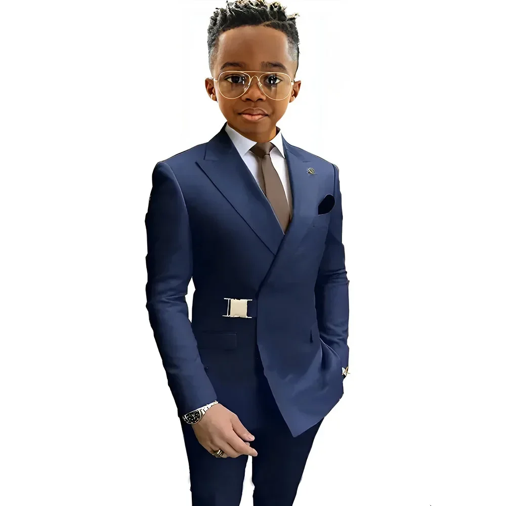 

Classic Boys Suit Set with Metal Buckle Peaked Lapel Double Breasted Wedding Kids Suit Birthday Party Suit Outfit 2 Pieces